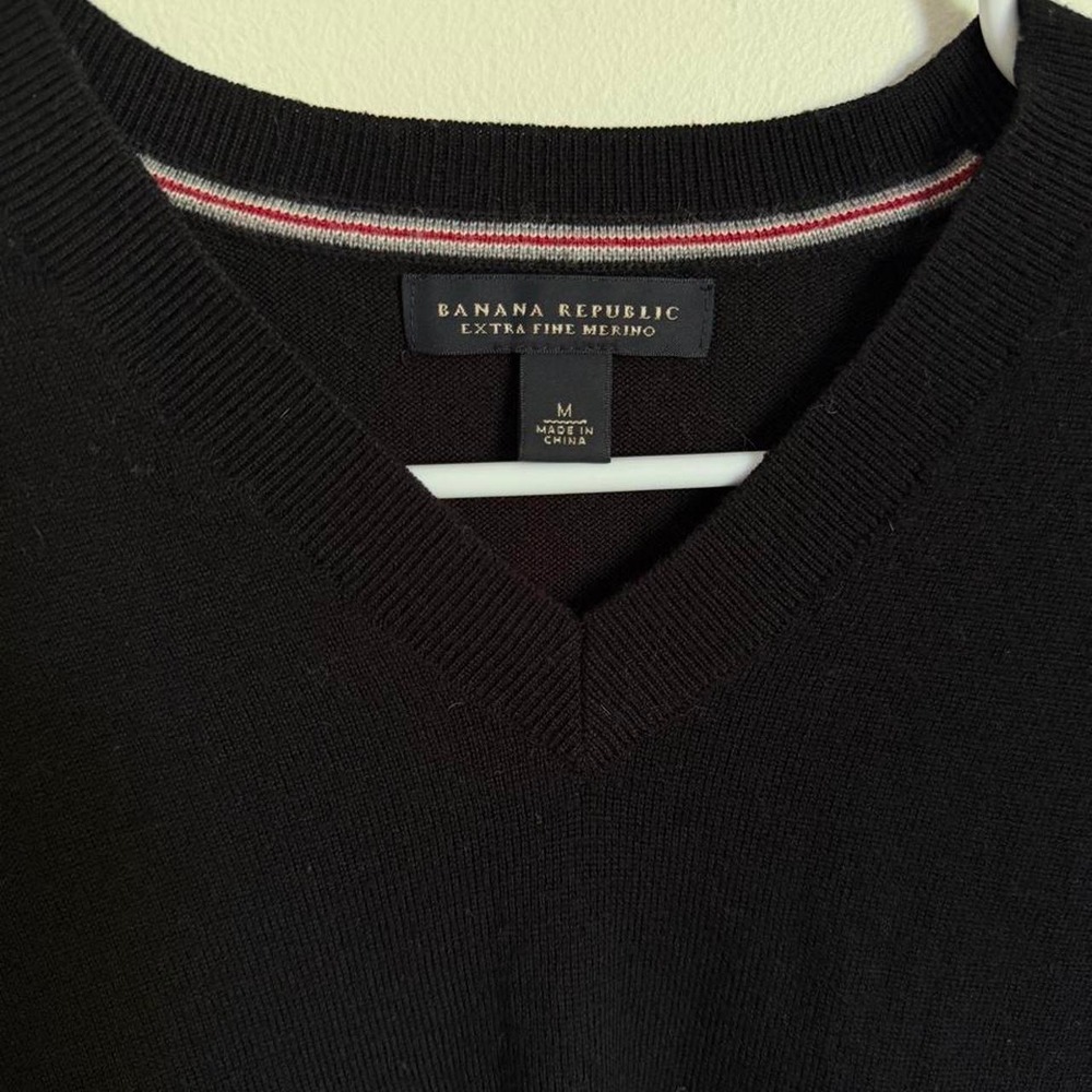 Banana Republic Black Merino Wool V-Neck Sweater